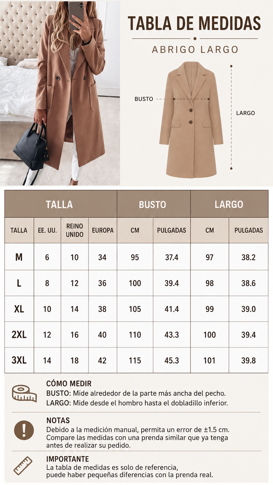 Abrigo Largo con Solapas y Bolsillos Dobles – Otoño e Invierno