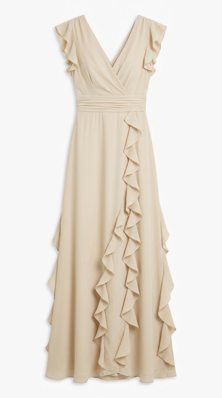 Rachel - Vestido Maxi sin Mangas con Volantes