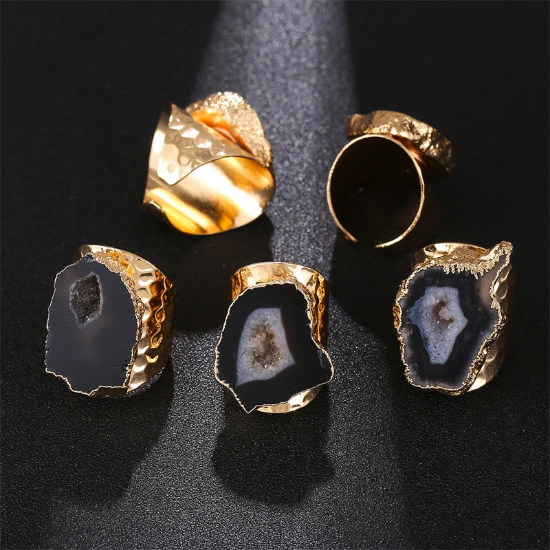 Anillo Ajustable con Piezas de Ágata Natural | Diseño Bohemio