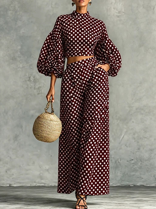 Conjunto Dálmata – Top de manga abullonada y pantalón de pierna ancha