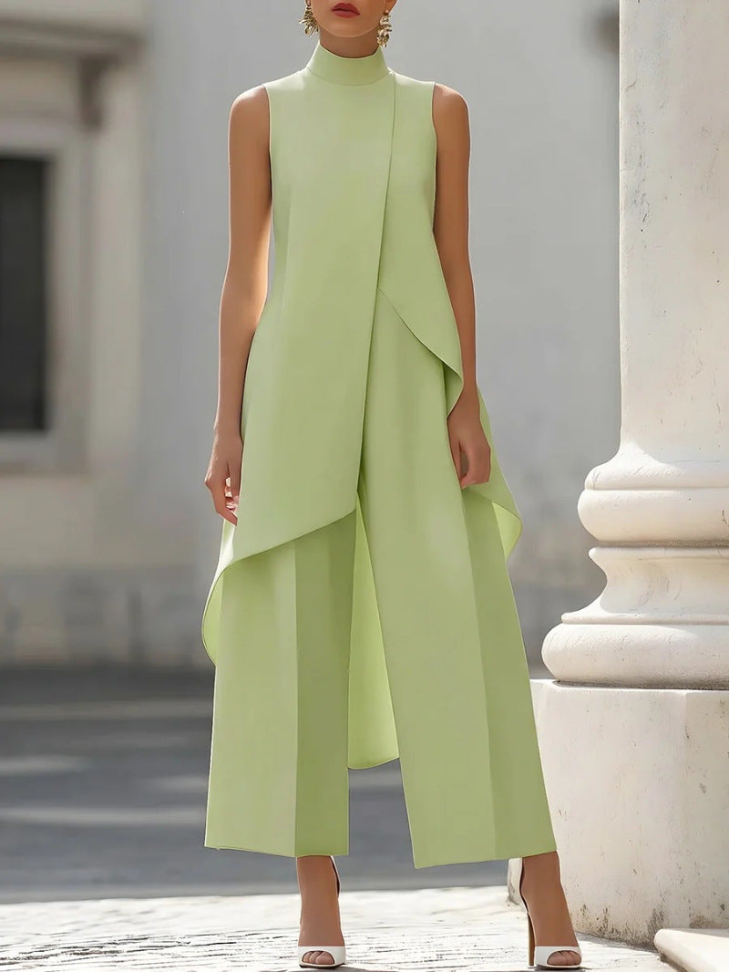 Conjunto de Chaleco Largo Asimétrico y Pantalón Ancho