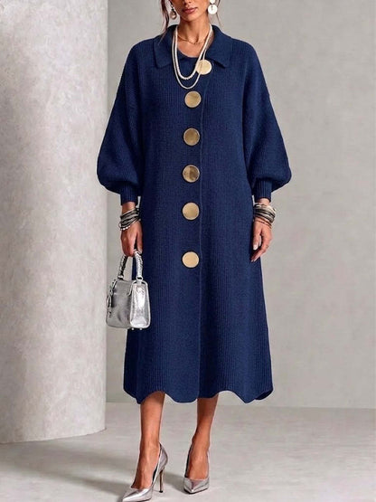 Elia - Vestido de Punto con Botones Metálico