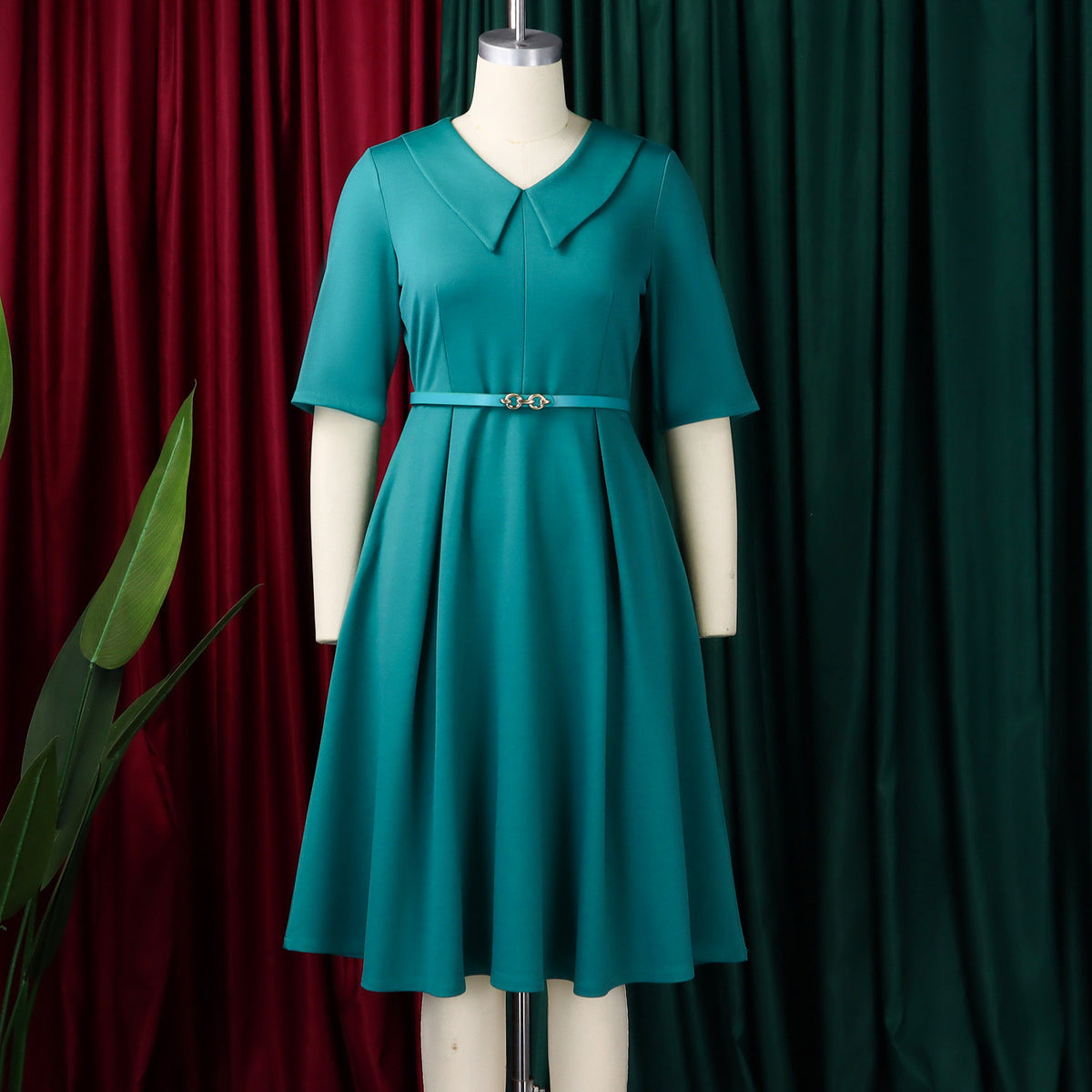 Vestido Midi Línea A con Cinturón