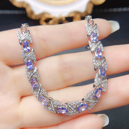Pulsera de Tanzanita Natural con Incrustaciones de Plata S925 de 35