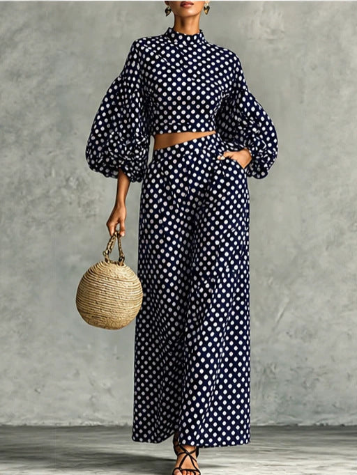 Conjunto Dálmata – Top de manga abullonada y pantalón de pierna ancha