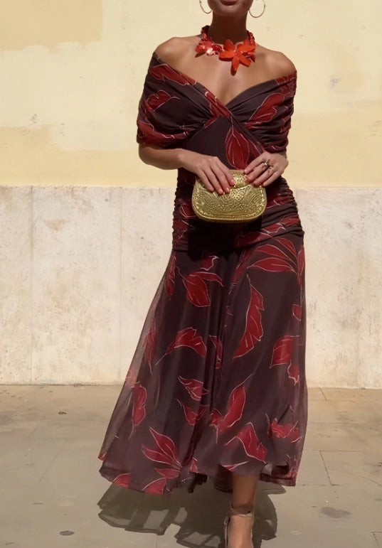 Vestido de Mujer en Bronce y Rojo