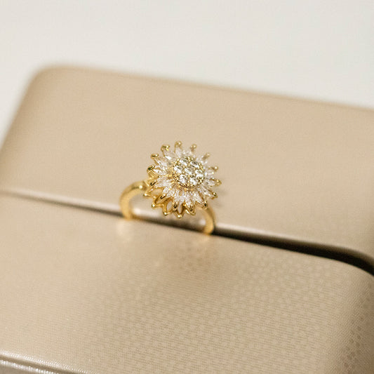 Anillo Giratorio de Girasol para Alivio de Ansiedad Oro y Oro Blanco