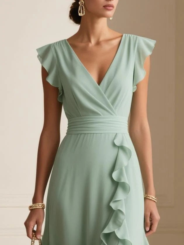 Rachel - Vestido Maxi sin Mangas con Volantes