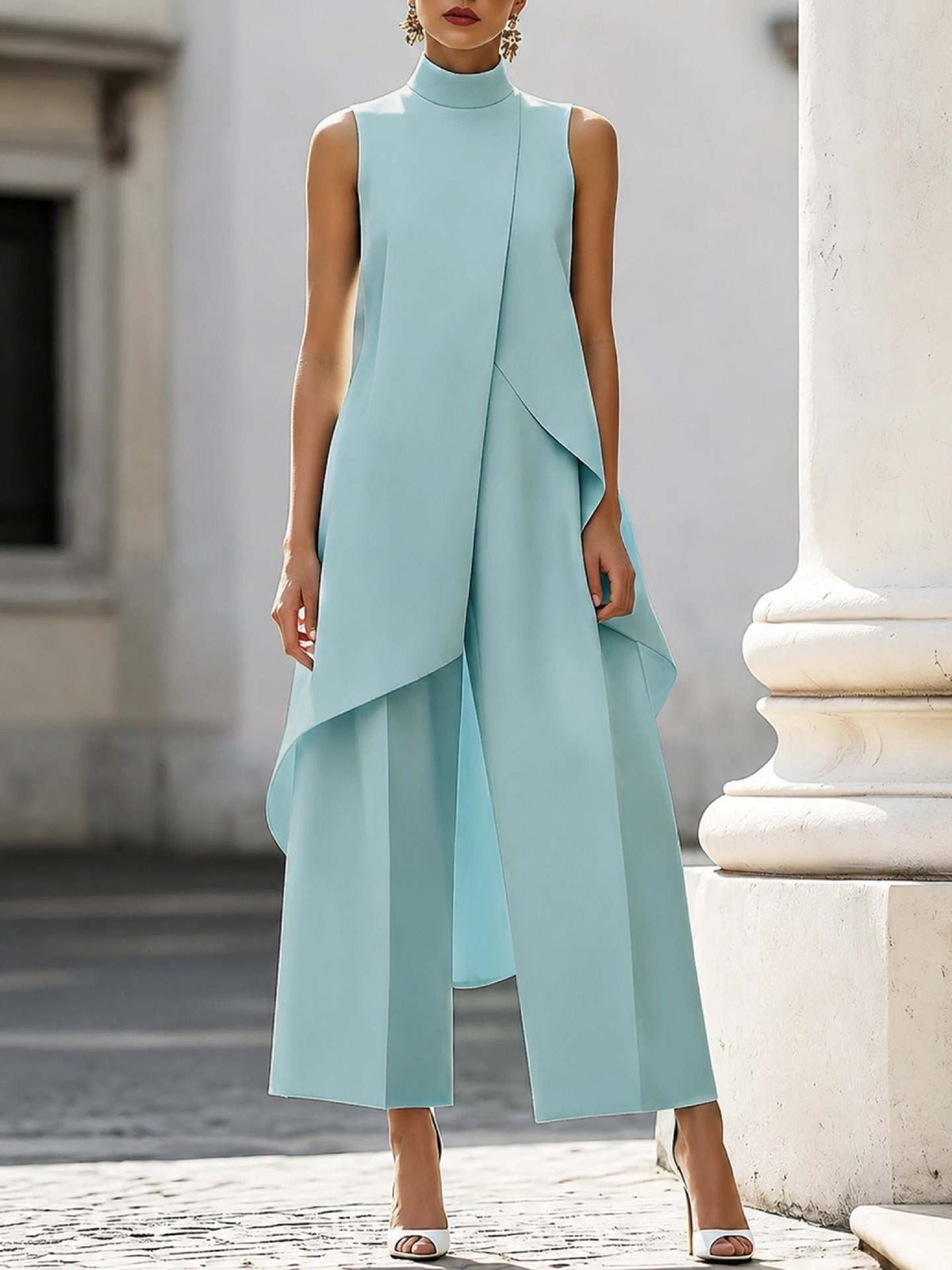 Conjunto de Chaleco Largo Asimétrico y Pantalón Ancho