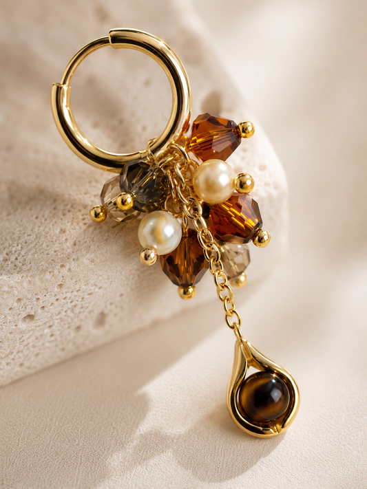 Pendientes Dorados con Piedra Ojo de Tigre | Joya Elegante para Invitadas y Eventos