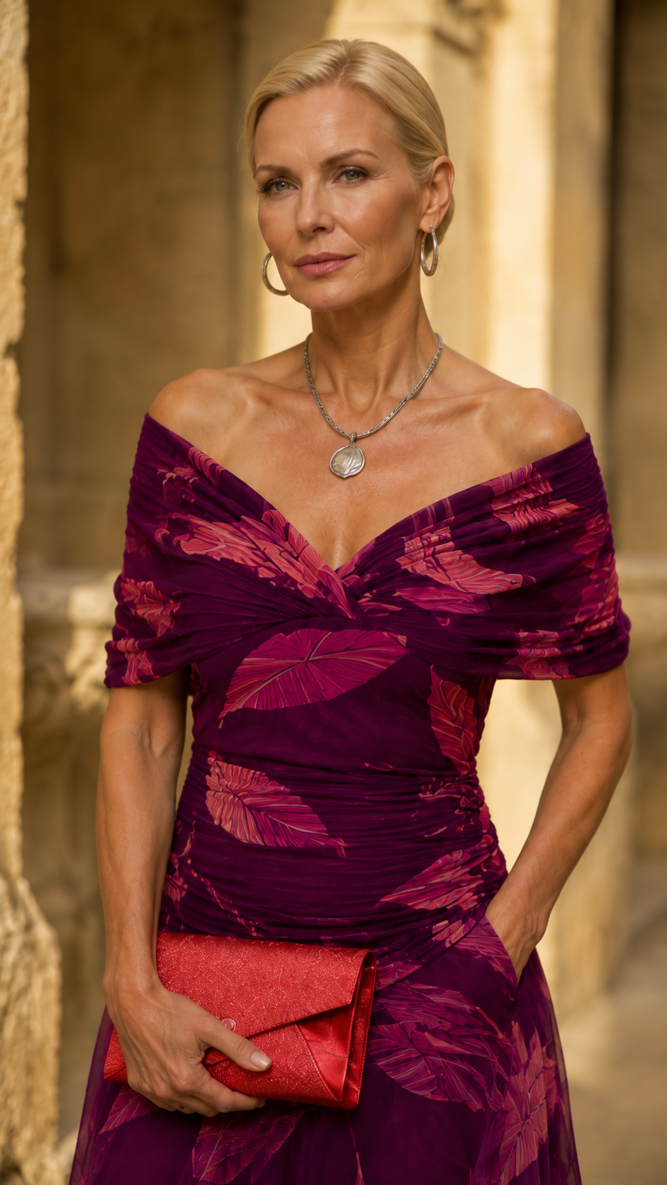 Vestido de Mujer en Bronce y Rojo