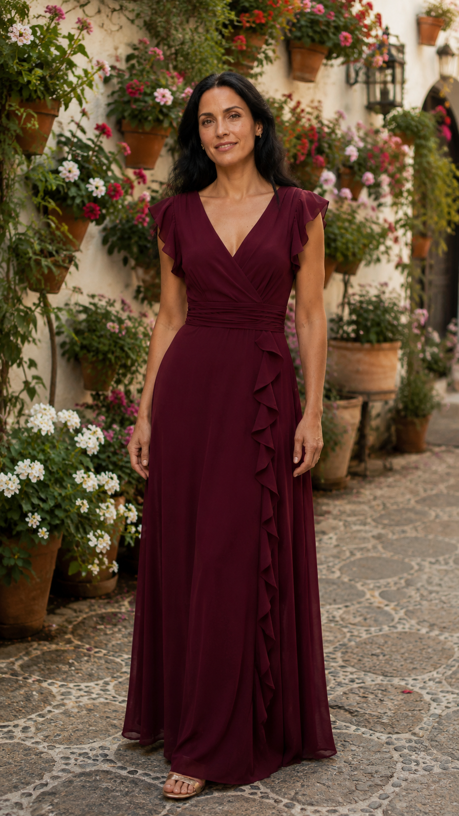Rachel - Vestido Maxi sin Mangas con Volantes