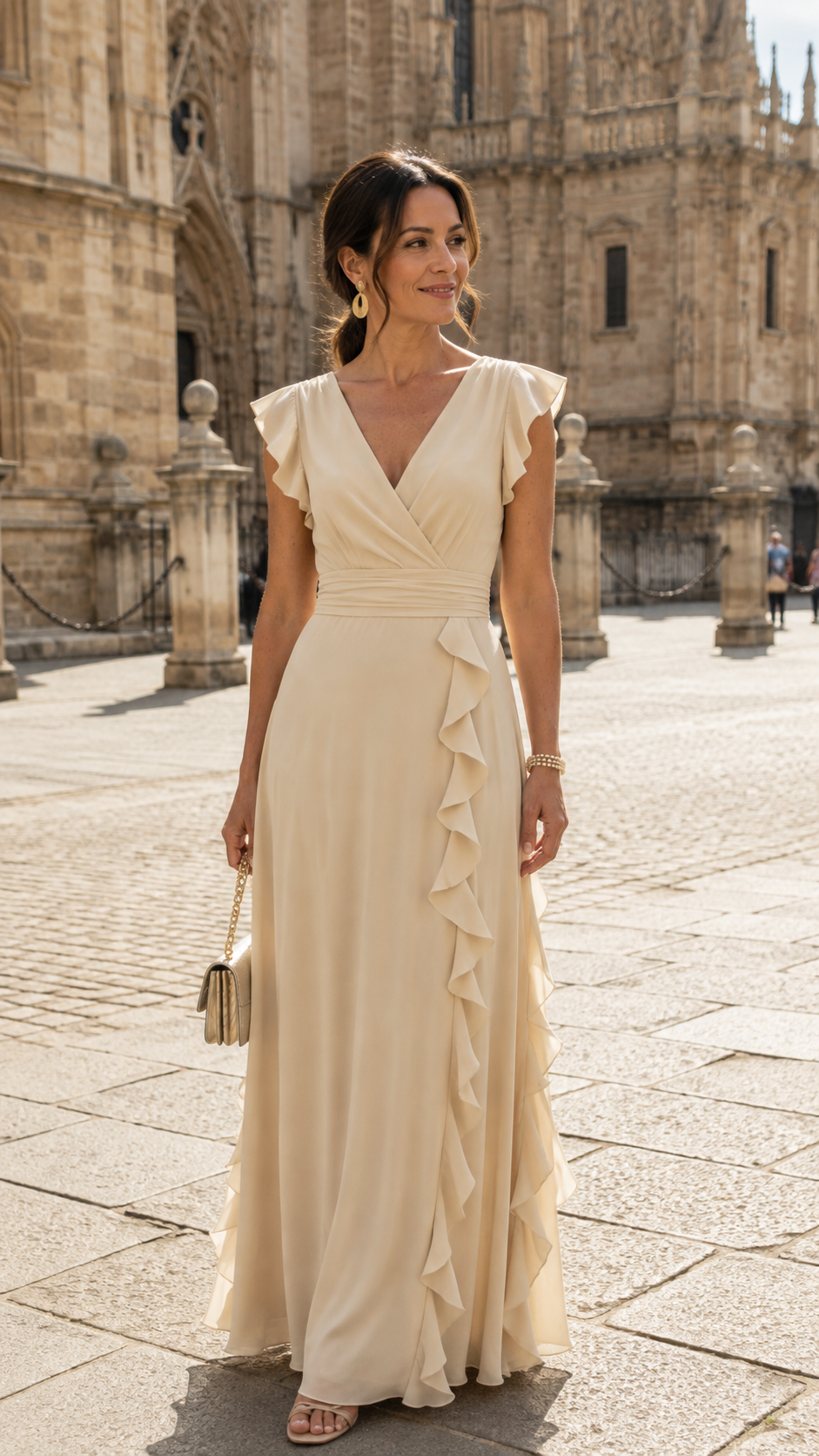 Rachel - Vestido Maxi sin Mangas con Volantes