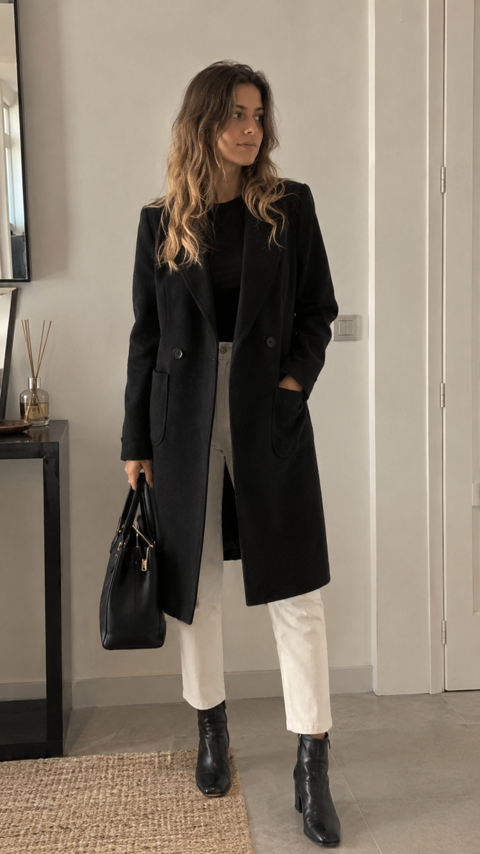 Abrigo Largo con Solapas y Bolsillos Dobles – Otoño e Invierno
