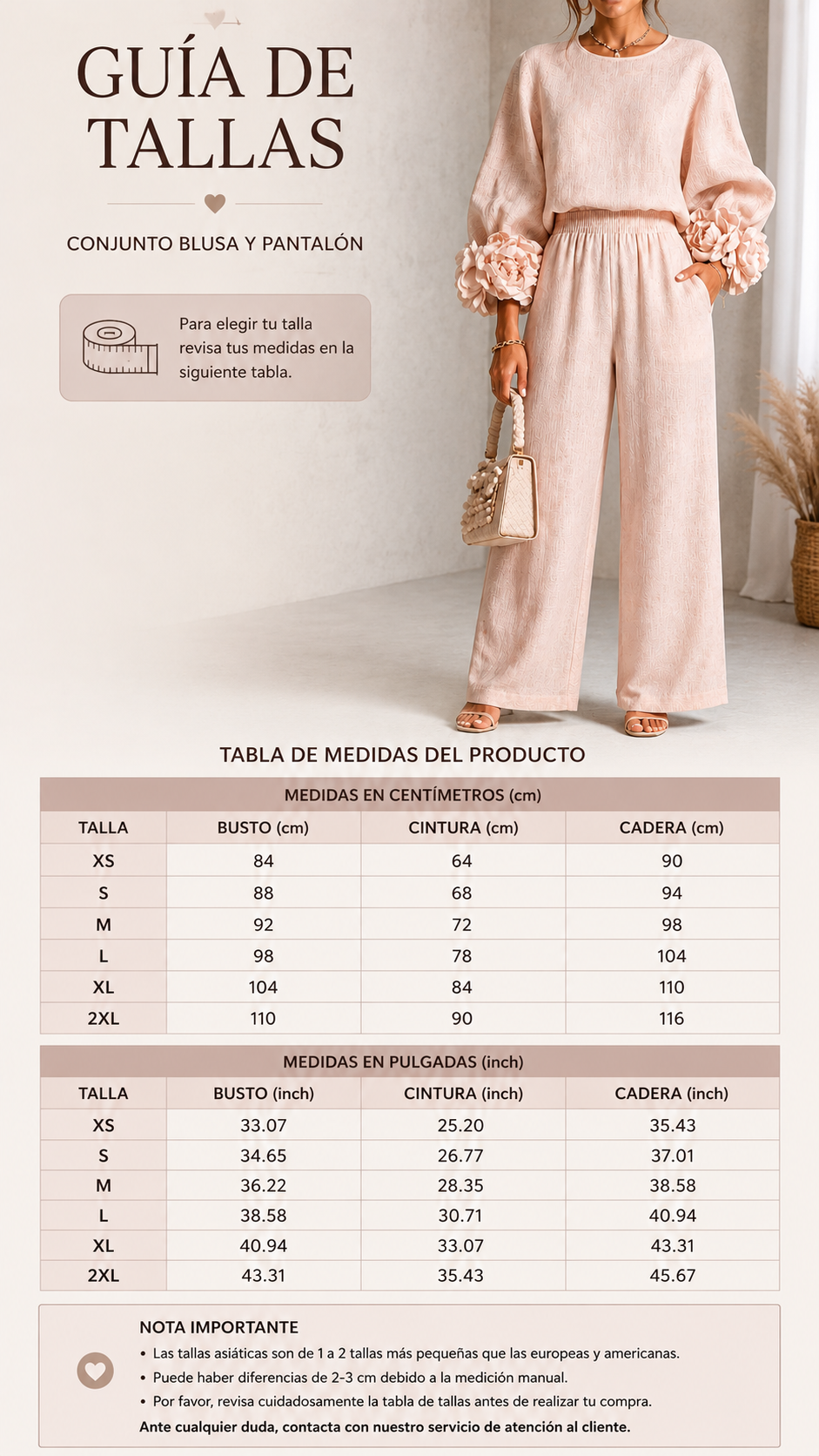 Conjunto de Top con Puños Florales y Pantalones de Pierna Ancha
