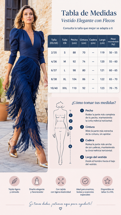 Alessia – Vestido de Escote en V y Flecos