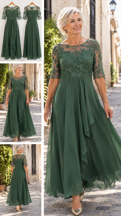 Valentina – Vestido de Gasa con Encaje Calado