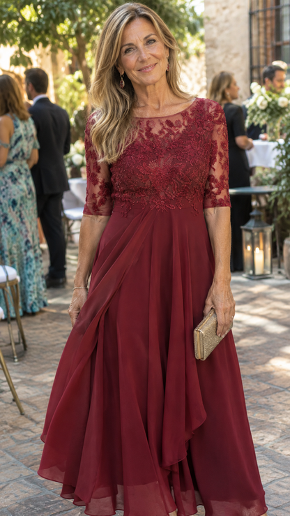 Valentina – Vestido de Gasa con Encaje Calado
