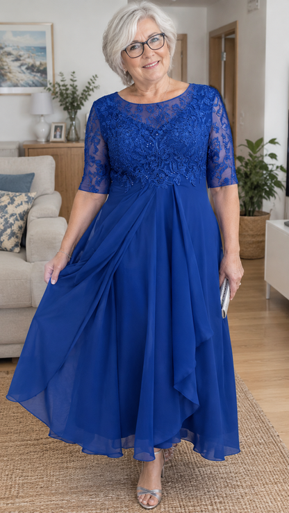 Valentina – Vestido de Gasa con Encaje Calado