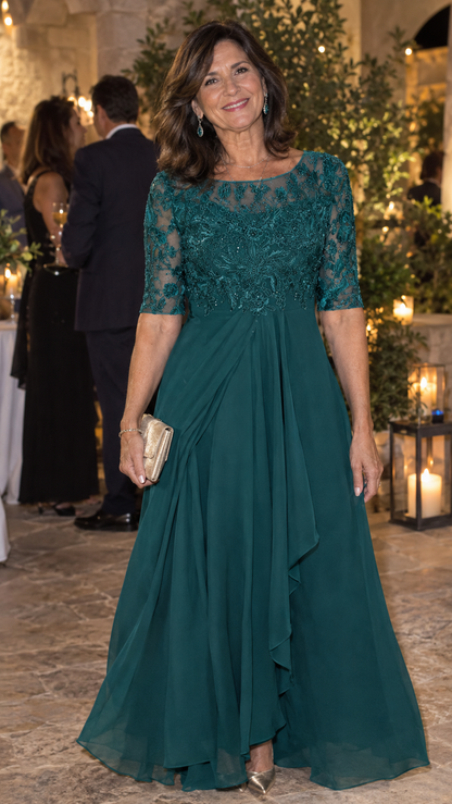 Valentina – Vestido de Gasa con Encaje Calado