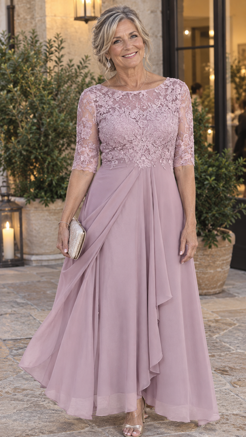 Valentina – Vestido de Gasa con Encaje Calado