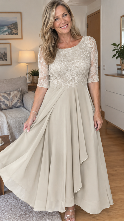 Valentina – Vestido de Gasa con Encaje Calado