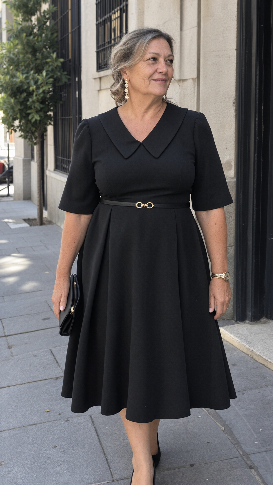 Vestido Midi Línea A con Cinturón