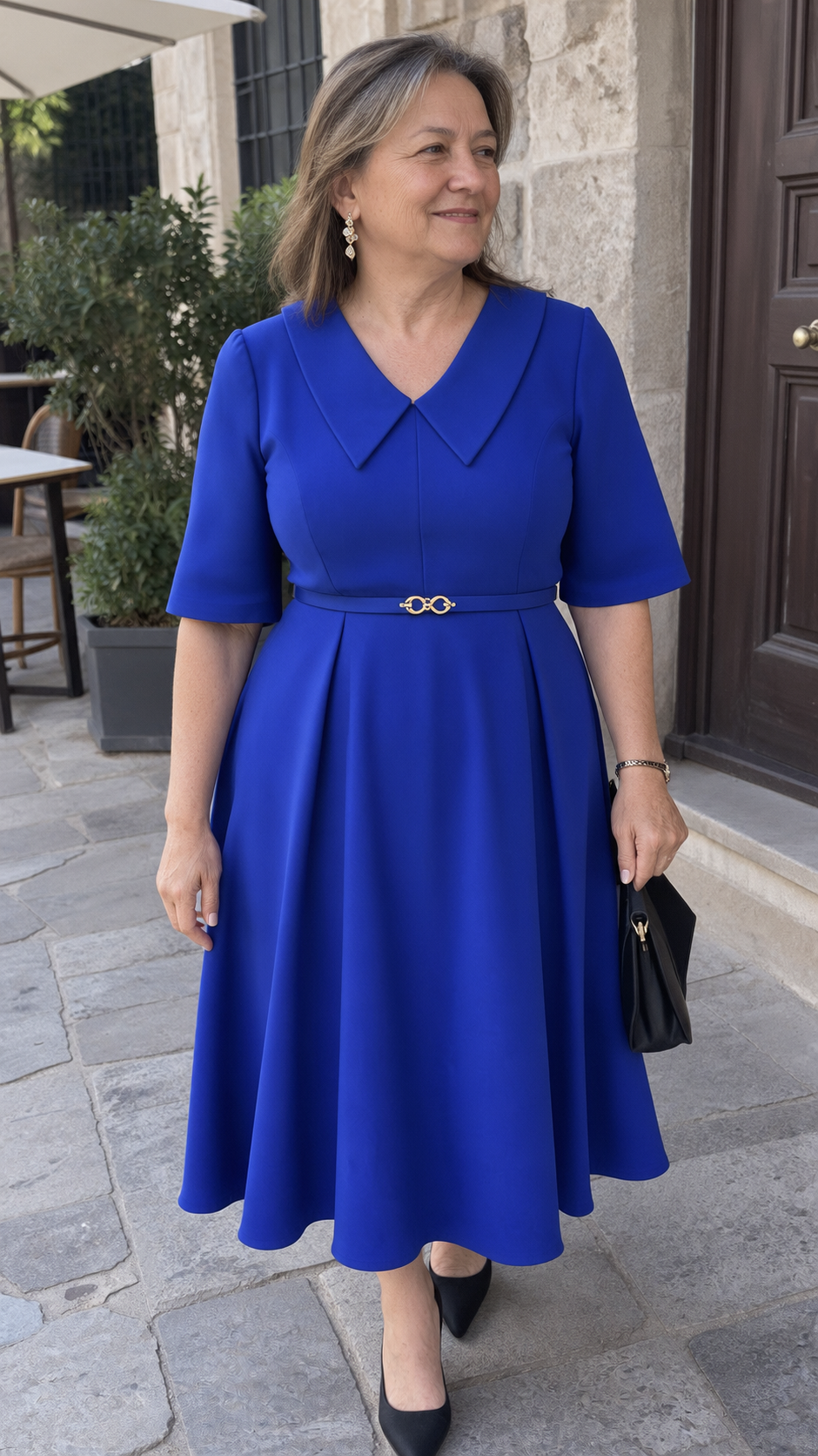Vestido Midi Línea A con Cinturón