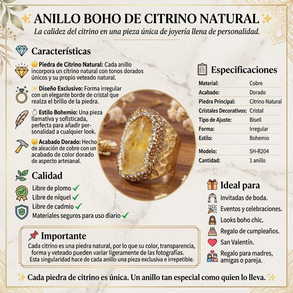 Juego de Anillos de Piedra Bruta de Cristal Natural con Diamantes