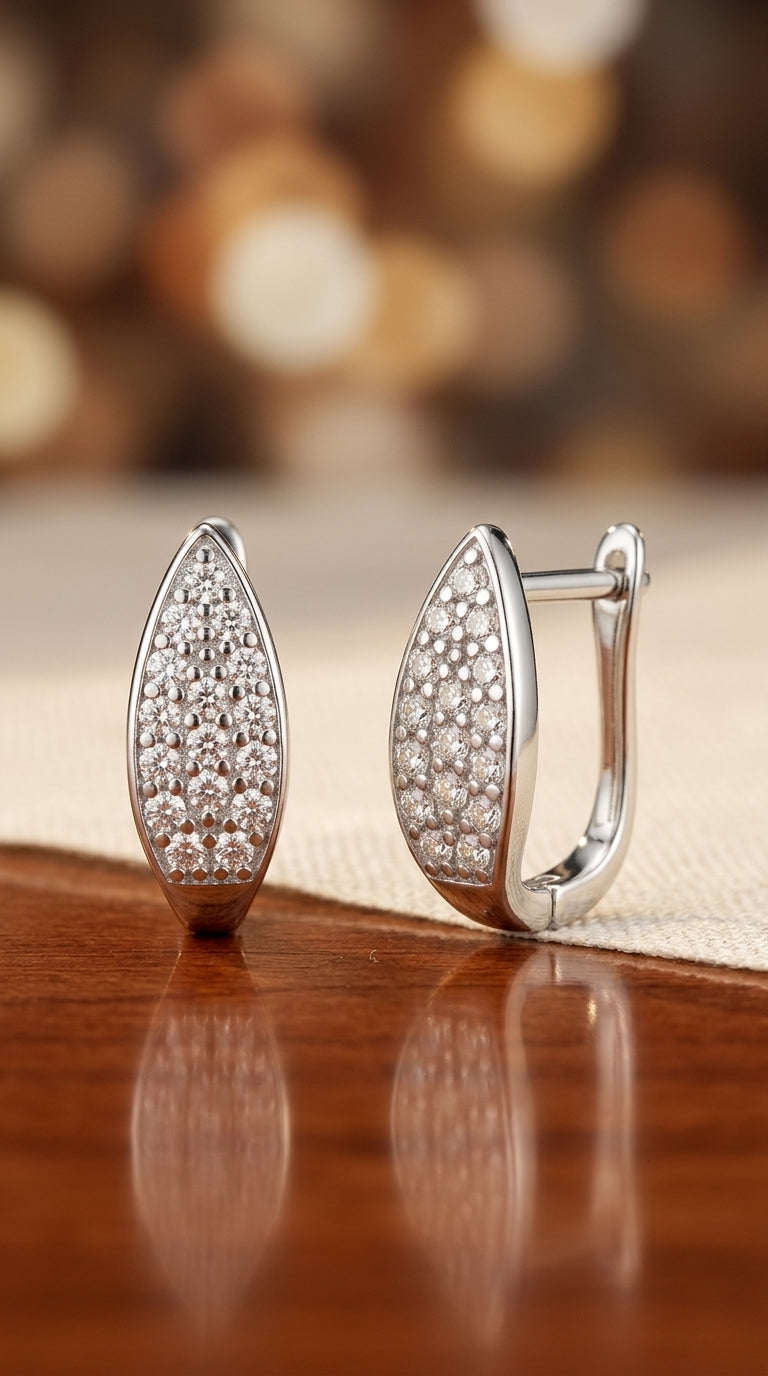 Aretes de Diseño de Hoja en Plata 925 con Circonia