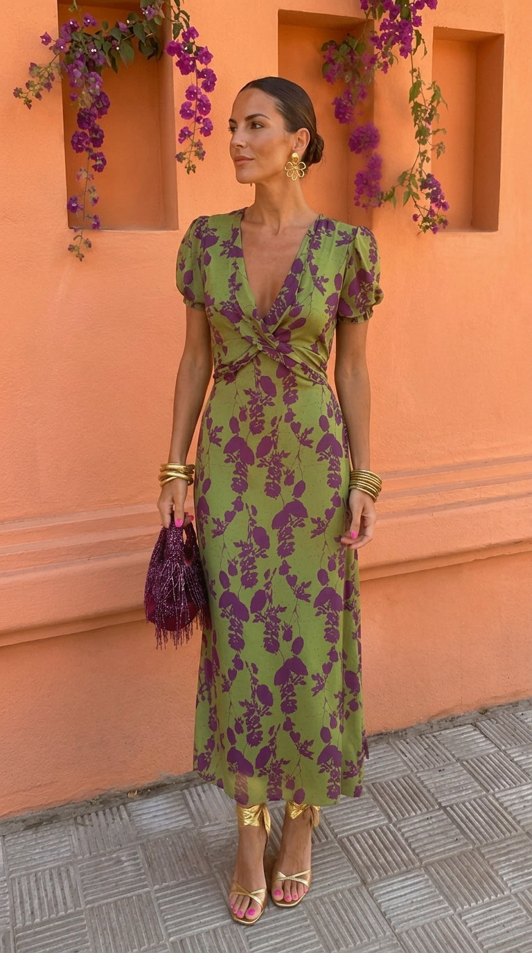 Vestido Floral con Escote en V
