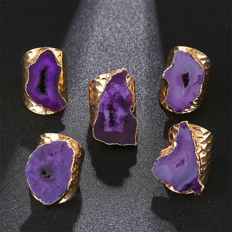 Anillo Ajustable con Piezas de Ágata Natural | Diseño Bohemio