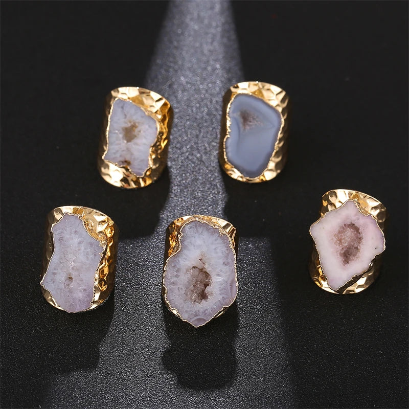 Anillo Ajustable con Piezas de Ágata Natural | Diseño Bohemio