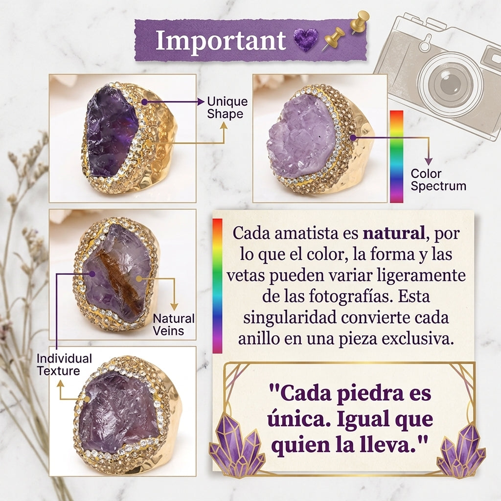 Juego de Anillos de Piedra Bruta de Cristal Natural con Diamantes