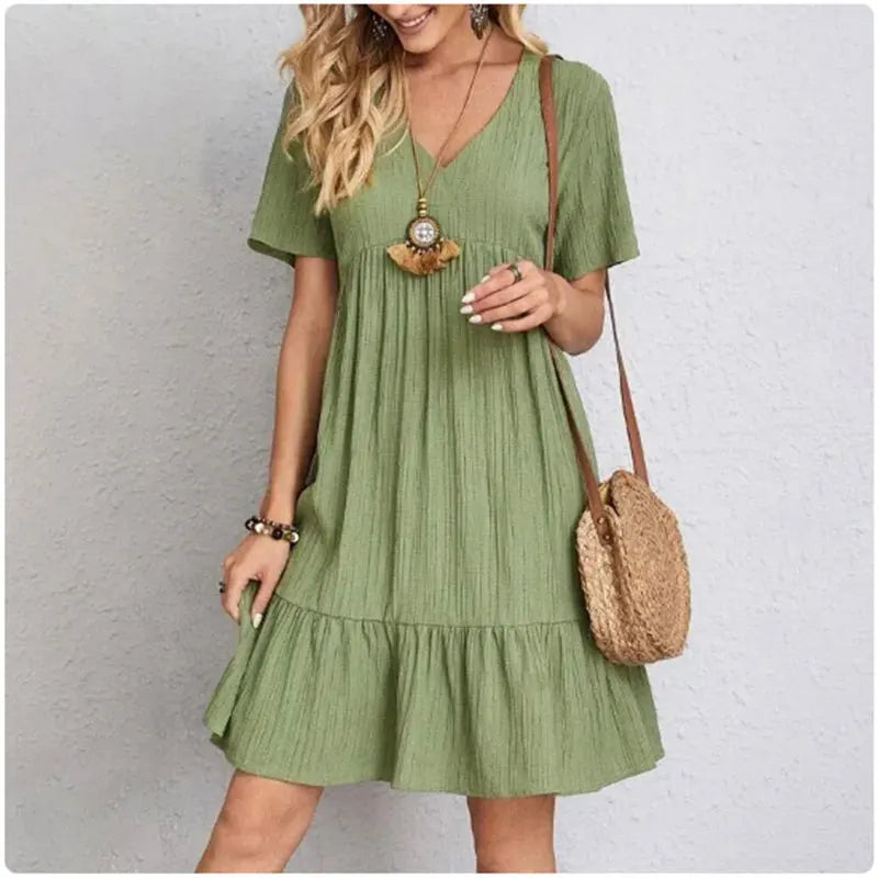 Vestido verano mujer cuello V y volante