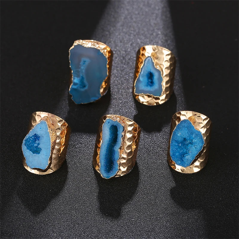 Anillo Ajustable con Piezas de Ágata Natural | Diseño Bohemio