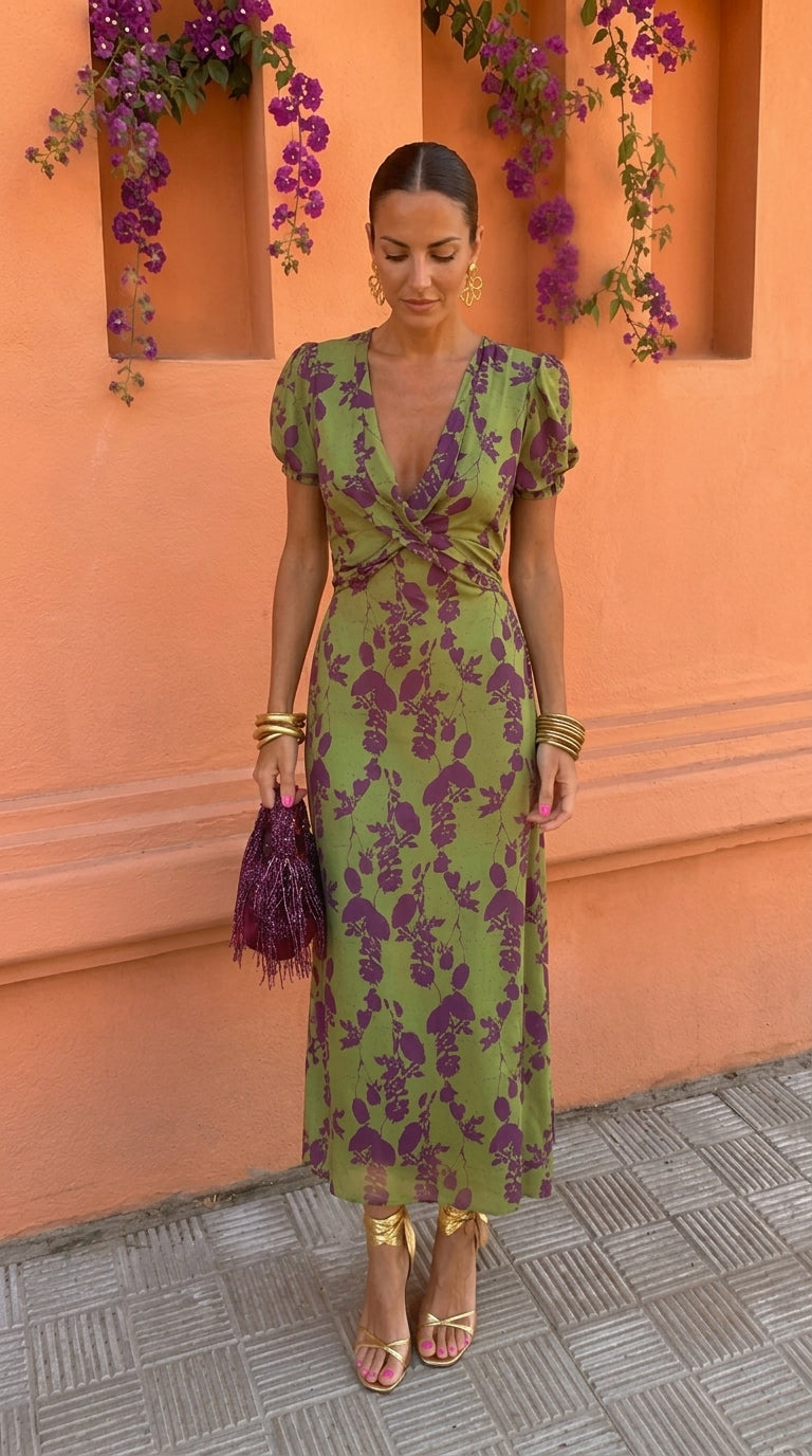 Vestido Floral con Escote en V