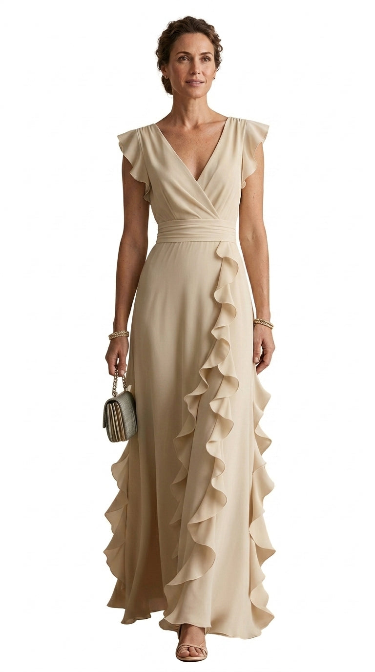 Rachel - Vestido Maxi sin Mangas con Volantes