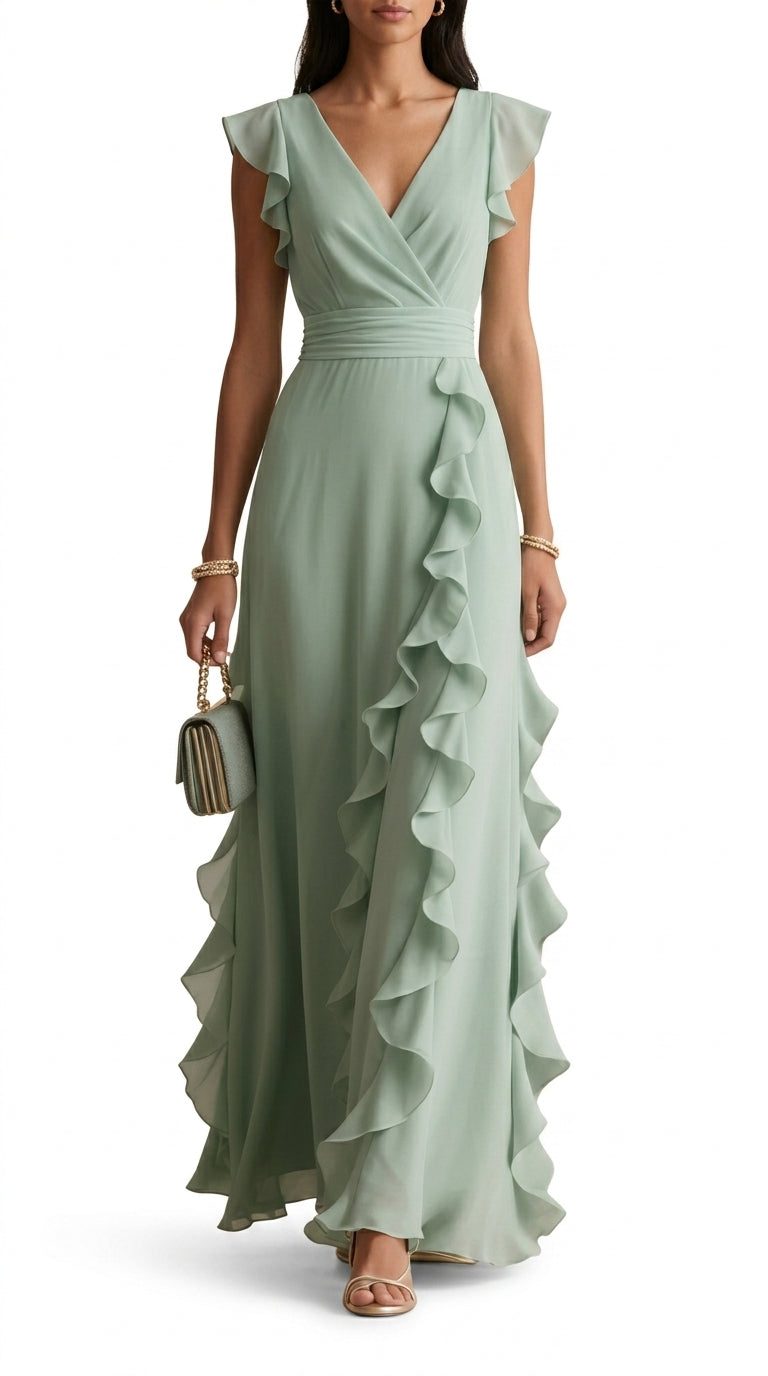 Rachel - Vestido Maxi sin Mangas con Volantes