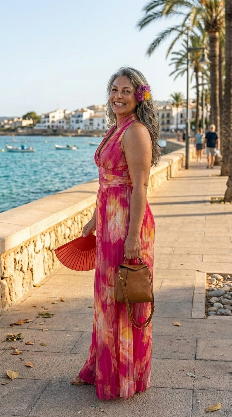 Mono de Gasa con Estampado Floral y Cuello Halter