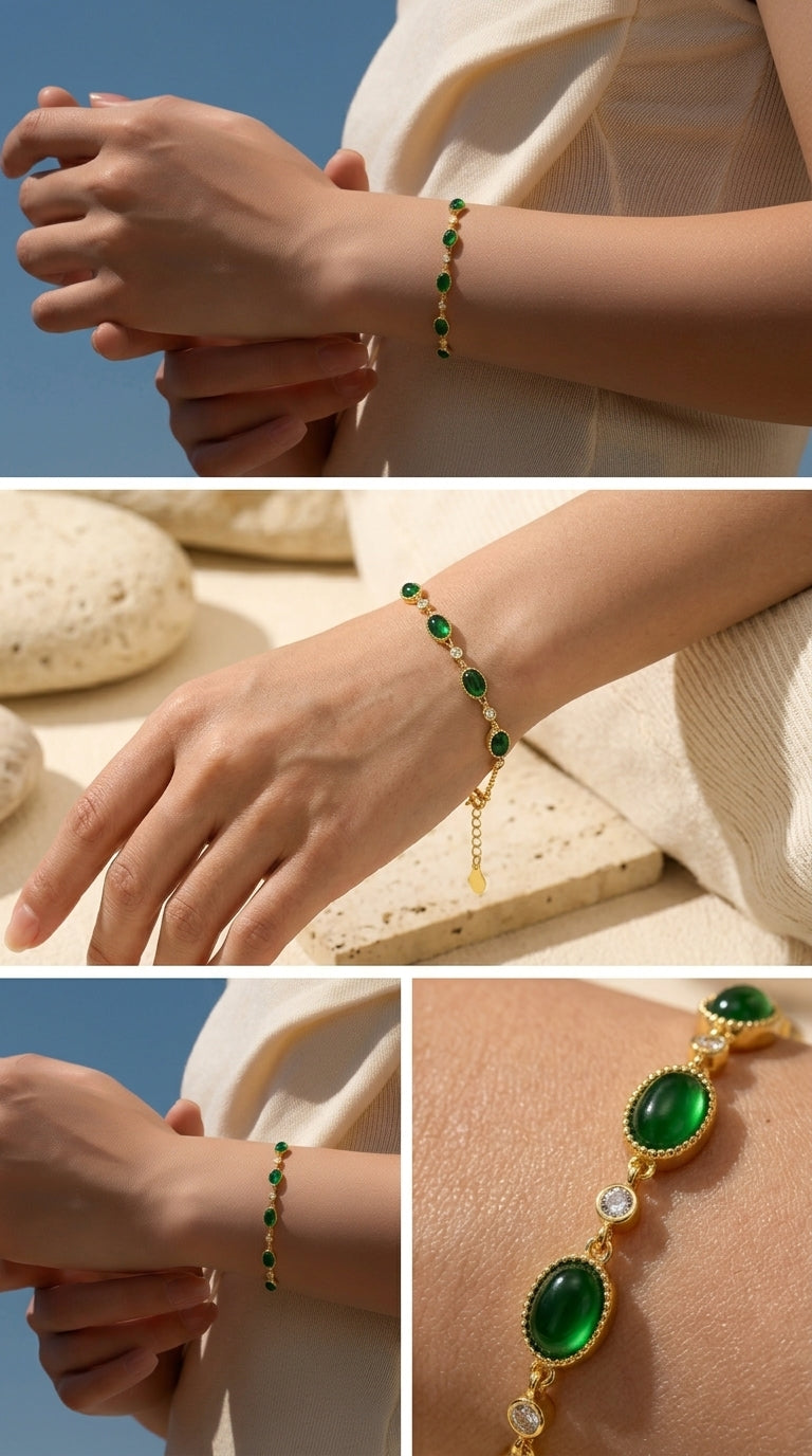 Pulsera Vintage Verde Esmeralda  plata de ley S925