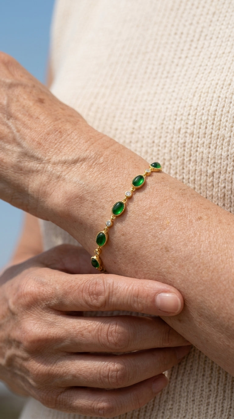 Pulsera Vintage Verde Esmeralda  plata de ley S925