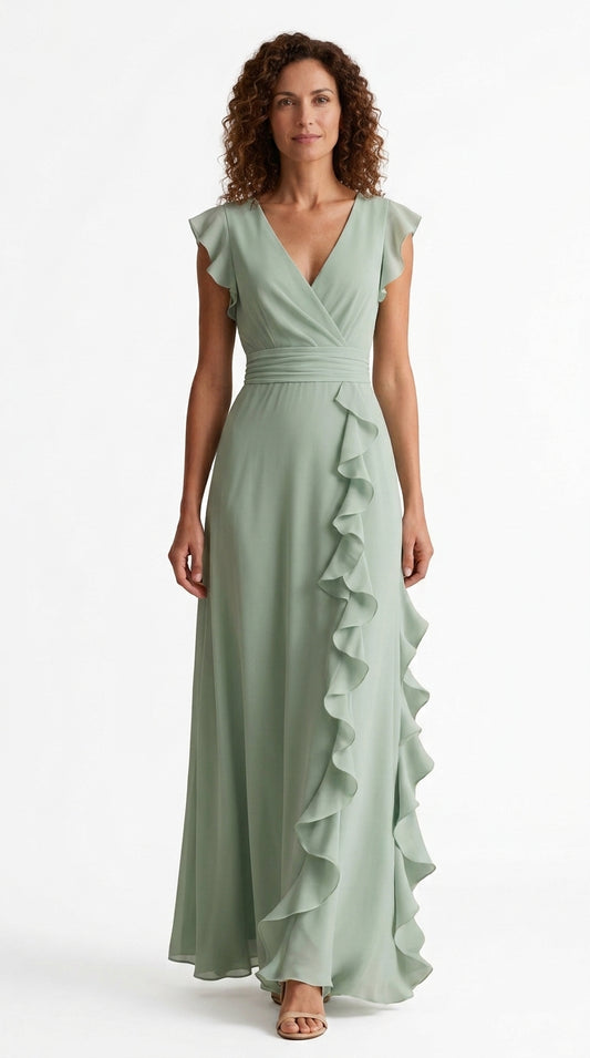 Rachel - Vestido Maxi sin Mangas con Volantes