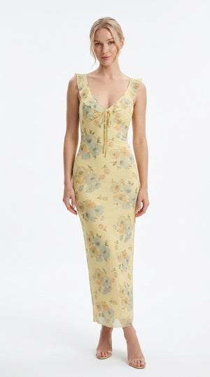 Vestido Largo Floral con Escote en V y Espalda Descubierta | Vestido Coquette de Verano