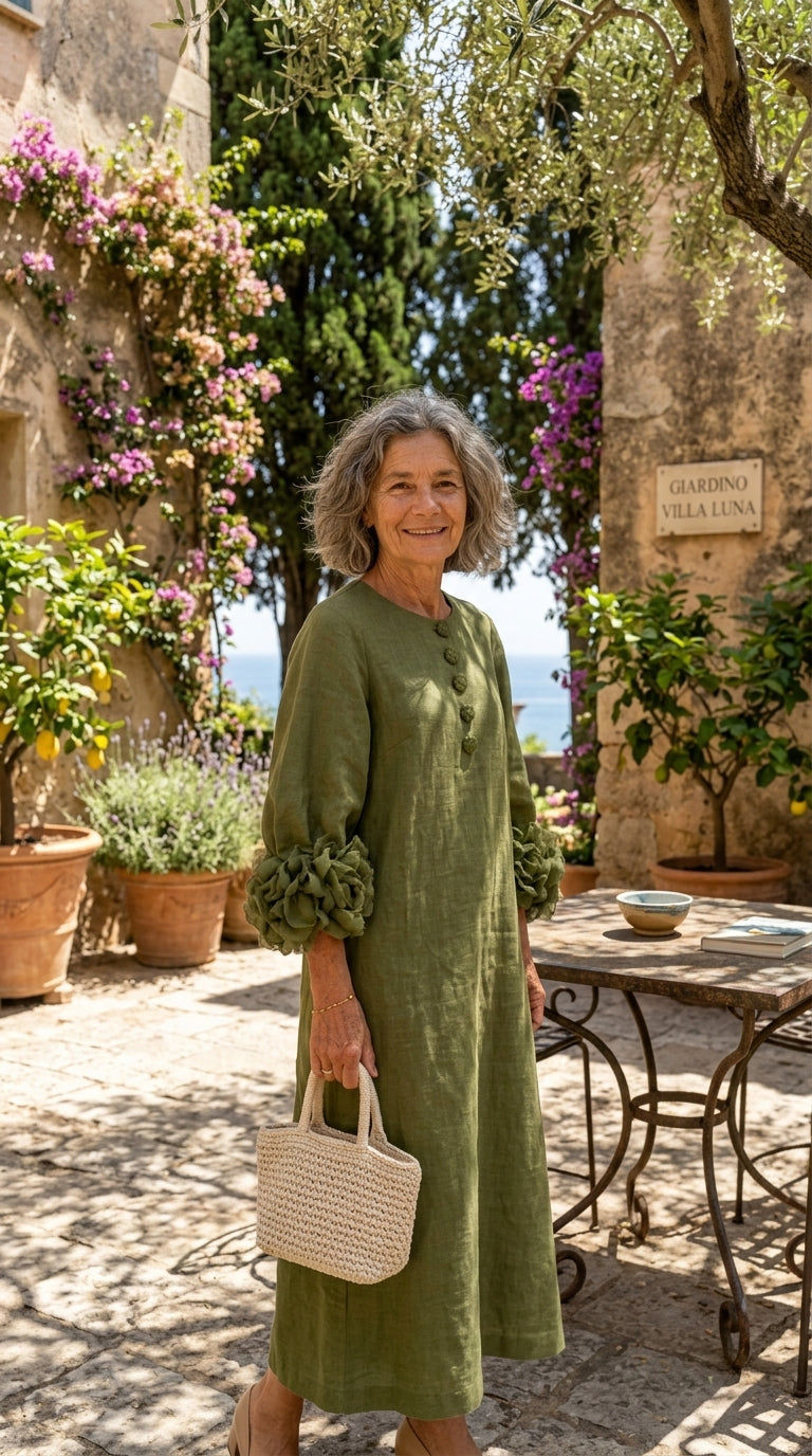 Vestido Estilo Francés con Flores 3D y Mangas Abullonadas