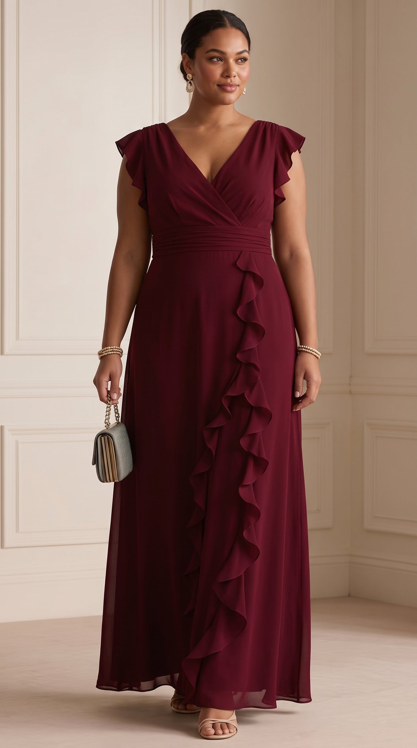 Rachel - Vestido Maxi sin Mangas con Volantes