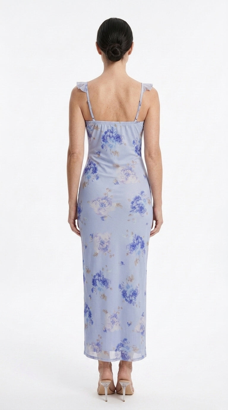 Vestido Largo Floral con Escote en V y Espalda Descubierta | Vestido Coquette de Verano