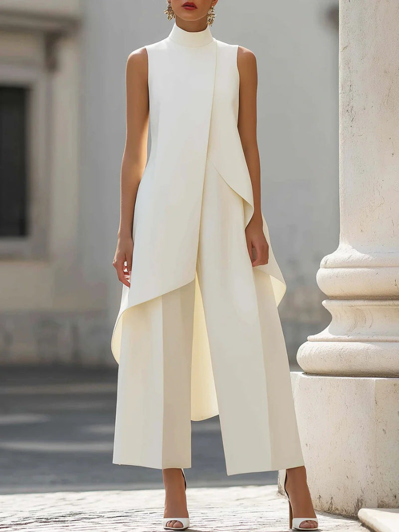 Conjunto de Chaleco Largo Asimétrico y Pantalón Ancho