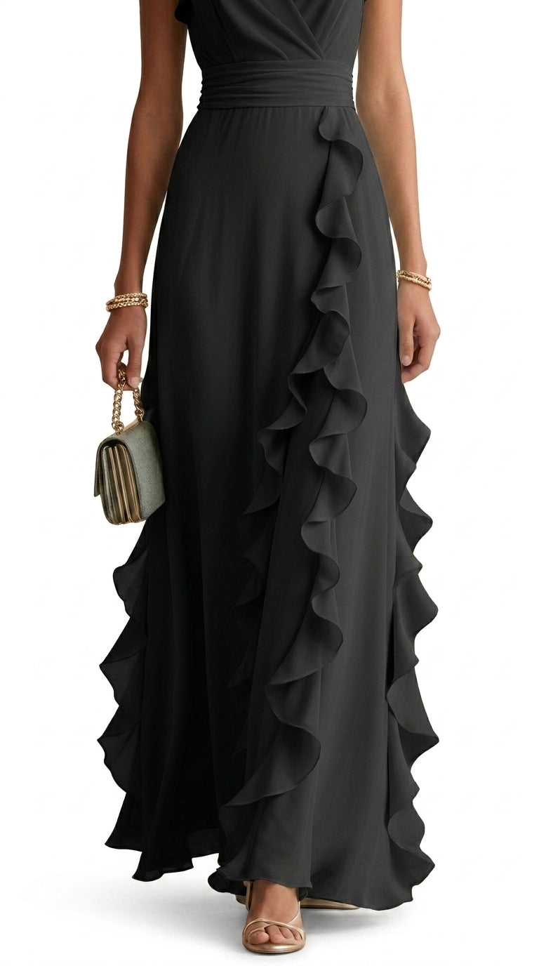 Rachel - Vestido Maxi sin Mangas con Volantes