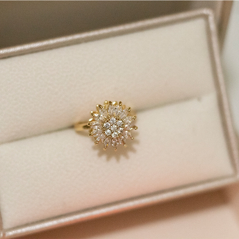 Anillo Giratorio de Girasol para Alivio de Ansiedad Oro y Oro Blanco